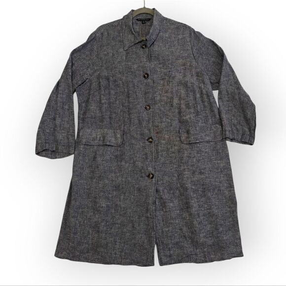 Zac & Rachel linen blend Gray Blue Midi Dress Textured Fabric Standard Collar 1X - Picture 1 of 5